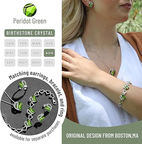 Infinity Love Heart Necklace, Birthstone Necklace for Women, Jewelry for Women with Healing Crystals, Allergy Free Pendant Necklace-08a-August-Peridot Green