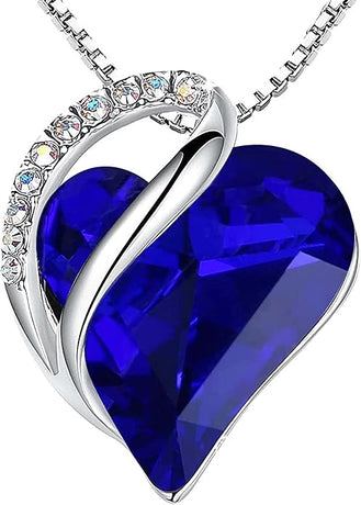 Infinity Love Heart Necklace, Birthstone Necklace for Women, Jewelry for Women with Healing Crystals, Allergym Free Pendant Necklace-09b-September-Sapphire Blue