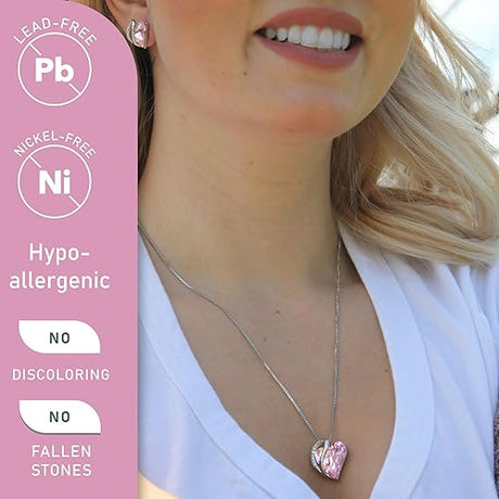 Infinity Love Heart Necklace, Birthstone Necklace for Women, Jewelry for Women with Healing Crystals, Allergy Free Pendant Necklace-10a-October-Rose Quartz Pink