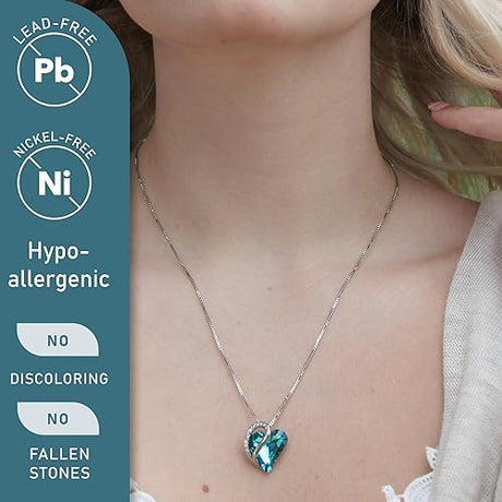 Infinity Love Heart Necklace, Birthstone Necklace for Women, Jewelry for Women with Healing Crystals, Allergy Free Pendant Necklace-12b-December-Indicolite Zircon Blue