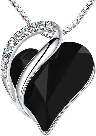 Infinity Love Heart Necklace, Birthstone Necklace for Women, Jewelry for Women with Healing Crystals, Allergy Free Pendant Necklace-13b-Protection-Jet Black