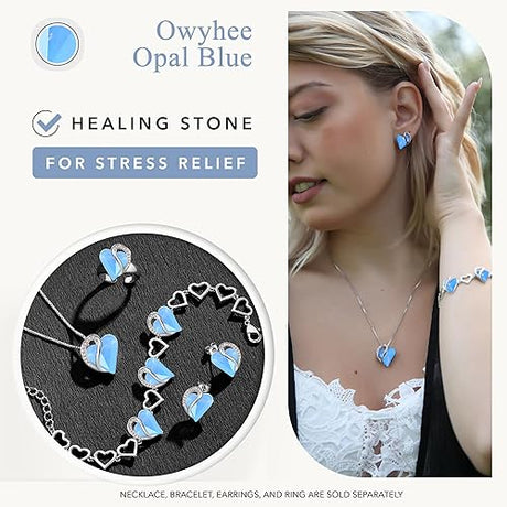 Infinity Love Heart Necklace, Birthstone Necklace for Women, Jewelry for Women with Healing Crystals, Allergy Free Pendant Necklace-18-Communication-Owyhee Opal Blue