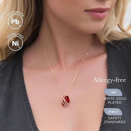 Wish Stone Pendant Necklace, Necklaces for Women with Birthstone Crystals, Allergy-Free Jewelry for Women with Gift Box, 18K Rose Gold Plated or Silver-tone Birthstone Necklace for Women-01-January July Birthstone-Ruby Red