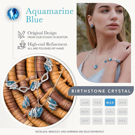 Wish Stone Pendant Necklace, Necklaces for Women with Birthstone Crystals, Allergy-Free Jewelry for Women with Gift Box, 19K Rose Gold Plated or Silver-tone Birthstone Necklace for Women-03-March December Birthstone
