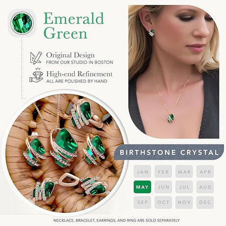 Wish Stone Pendant Necklace, Necklaces for Women with Birthstone Crystals, Allergy-Free Jewelry for Women with Gift Box, 21K Rose Gold Plated or Silver-tone Birthstone Necklace for Women-05-May Birthstone-Emerald Green
