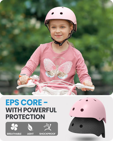 OutdoorMaster Youth & Kids Bike Helmet - Adjustable Multi-Sports Skateboard Helmet with Removable Liners for Balance Bike, Toddler Scooter, One Wheel Hoverboard-Light Pink-Small