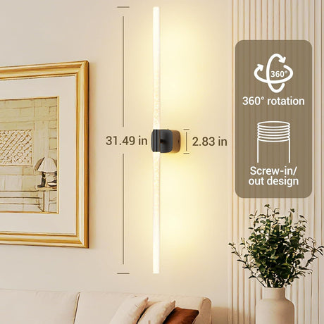 Black Battery Operated Wall Sconce Set of 2, Rechargeable Wireless Wall Lights with Remote and Touch, 360° Rotatable Sconces Wall Decor for Bedroom Living Room (31.49 Inch, 2-Pack)