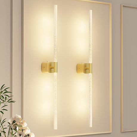 Gold Battery Operated Wall Sconce Set of 2, Rechargeable Wireless Wall Lights with Remote and Touch, 360° Rotatable Sconces Wall Decor for Bedroom Living Room (31.49 Inch, 2-Pack)