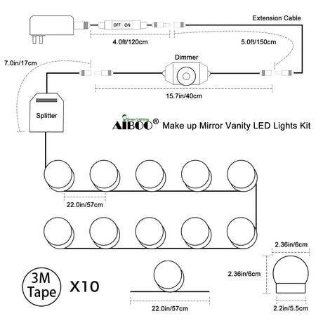 Hollywood Super Star Style Makeup Mirror Vanity LED Light Bulbs Kit for Dressing Table Dimmable & Plug in, Linkable and Flexible Strip, Mirror Not Included