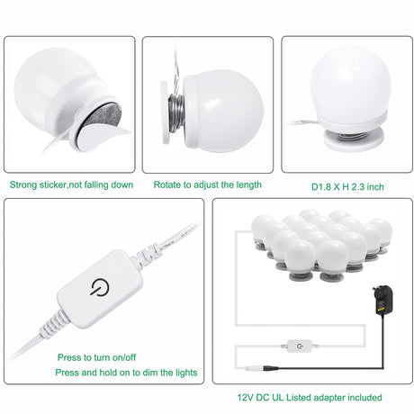 Hollywood Mirror Lights Makeup Vanity Lights, LED Vanity Mirror Lights Kit for Dressing Table, Dimmable and Adapter Plug in, Mirror Not Included (16 Bulbs Natural White)