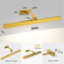 Wall Picture Light, 24in Battery-Powered Gallery Light for Artwork, CCT Dimmable Rechargeable Battery Wall Lamp with Remote Control for Living Room, Gallery, and Dartboard (Gold)