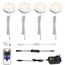 Dimmable LED Under Cabinet Lighting, Counter Showcase Kitchen Lighting Fixtures with 12V Plug in adapter and Dimmable Wireless Remote Control, 4 Ultra Slim Puck Lights Kit (Warm White)