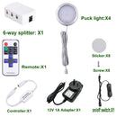 Dimmable LED Under Cabinet Lighting, Counter Showcase Kitchen Lighting Fixtures with 12V Plug in adapter and Dimmable Wireless Remote Control, 4 Ultra Slim Puck Lights Kit (Warm White)