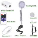 Dimmable LED Under Cabinet Lighting, Counter Showcase Kitchen Lighting Fixtures with 12V Plug in Adapter and Dimmable Wireless Remote Control, 6 Ultra Slim Puck Lights Kit