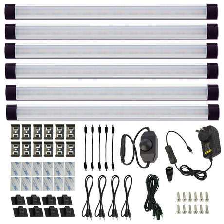 Dimmable Led Under Cabinet Lighting Bar Linkable Kits with Rocker Switch Under Counter Kitchen,Showcase,Shelf Lighting(6 Panel Kits Cold White)