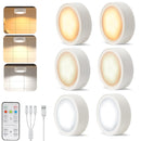 Pack of 6 Under-Unit Lights Kitchen LED Cabinet Lighting Wireless with Remote Control Cabinet Lighting Rechargeable Battery Dimmable Under Cabinet Light for Showcases, Wine Cabinet