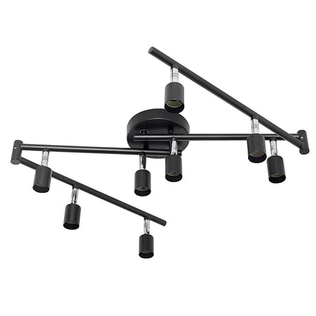 Black Track Lighting Fixture Ceiling, LED Flexible Track Lights with Swing Arm, 8-Light Directional Black Flush Mount Ceiling Spotlight for Kitchen, Living Room (GU10 Bulbs NOT Included)