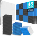 JBER Acoustic Panels  Foam Wedges 48pcs 30x30x2.5cm for Soundproof Padding Wall Black&Blue