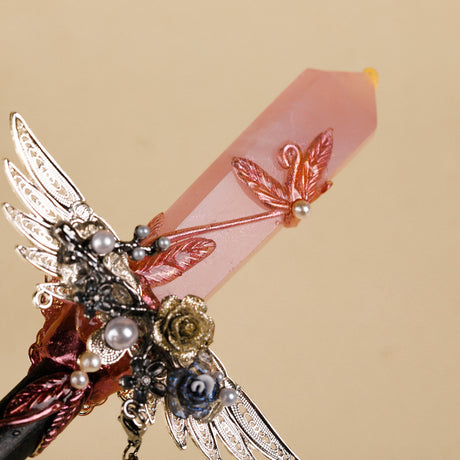 Handmade Crystal Wand, Natural Raw Gemstone Scepter, Magic Healing Wand Rose Quartz