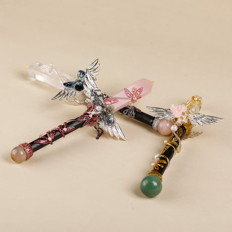 Handmade Crystal Wand, Natural Raw Gemstone Scepter, Magic Healing Wand Rose Quartz