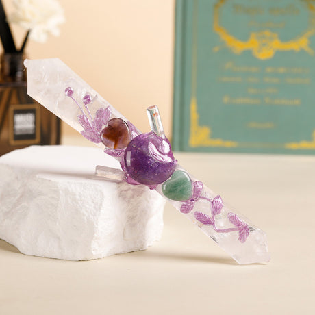 Handmade Crystal Wand Natural Stone Scepter Raw Gemstone Magic Wand Healing Tool White Crystal B