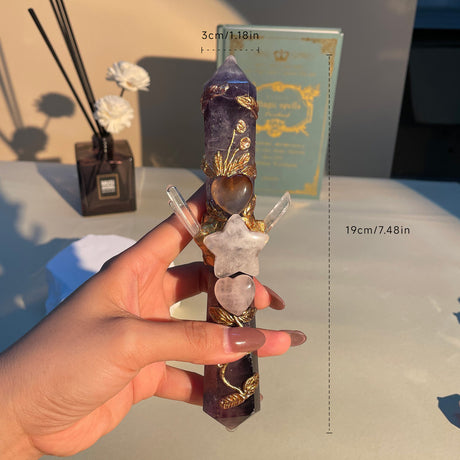 Handmade Crystal Wand Natural Stone Scepter Raw Gemstone Magic Wand Healing Tool Fluorite B