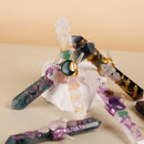 Handmade Crystal Wand Natural Stone Scepter Raw Gemstone Magic Wand Healing Tool Green Fluorite star pattern