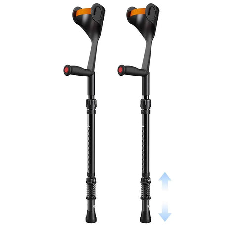Pair of Adjustable Forearm Crutches for Adults, Lightweight Portable Walking Crutches with Spring Cushioning Design, Black