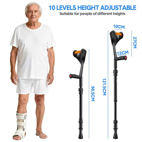 Pair of Adjustable Forearm Crutches for Adults, Lightweight Portable Walking Crutches with Spring Cushioning Design, Black