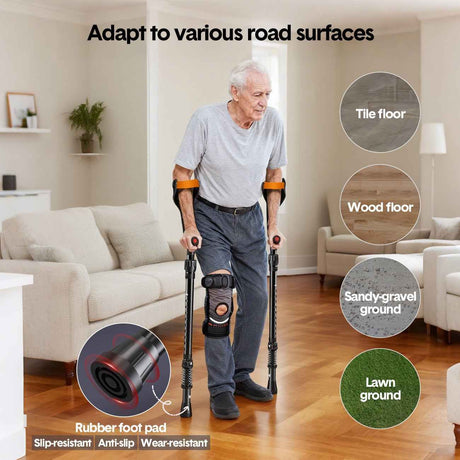 Pair of Adjustable Forearm Crutches for Adults, Lightweight Portable Walking Crutches with Spring Cushioning Design, Black