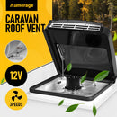 12V Caravan Roof Vent Fan with LED Light & Reversible Airflow – Waterproof Rain-Proof Hatch Exhaust Fan with Screen for RV, Motorhome & Campervan Shower