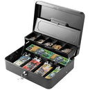 Lockable Cash Box with Coin Tray – Durable Metal Money Box with Key Lock for Bills & Change – Black