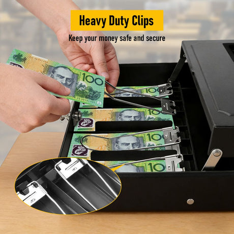 Lockable Cash Box with Coin Tray – Durable Metal Money Box with Key Lock for Bills & Change – Blue