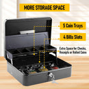 Lockable Cash Box with Coin Tray – Durable Metal Money Box with Key Lock for Bills & Change – Grey