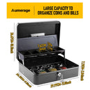 Lockable Cash Box with Coin Tray – Durable Metal Money Box with Key Lock for Bills & Change – Grey