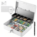 Lockable Cash Box with Coin Tray – Durable Metal Money Box with Key Lock for Bills & Change – White
