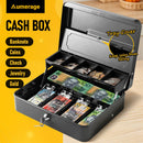 Lockable Cash Box with Coin Tray – Durable Metal Money Box with Key Lock for Bills & Change – White