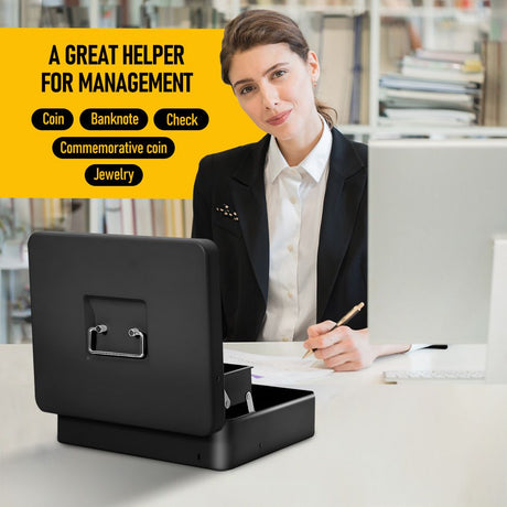 Lockable Cash Box with Coin Tray – Durable Metal Money Box with Key Lock for Bills & Change – White
