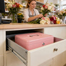 Cash Box With Security Locker And Security Cable, Money Box/Cash Tin With Money Tray For Saving Organizer-Pink