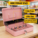 Cash Box With Security Locker And Security Cable, Money Box/Cash Tin With Money Tray For Saving Organizer-Pink