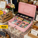 Cash Box With Security Locker And Security Cable, Money Box/Cash Tin With Money Tray For Saving Organizer-Pink