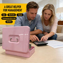 Cash Box With Security Locker And Security Cable, Money Box/Cash Tin With Money Tray For Saving Organizer-Pink