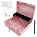 Cash Box With Security Locker And Security Cable, Money Box/Cash Tin With Money Tray For Saving Organizer-Pink