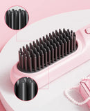 Cordless Hair Straightener Brush Portable Mini Ionic Straightening Comb 4000mAh-Pink