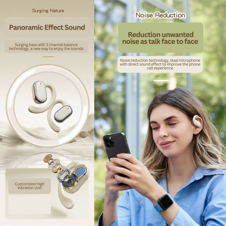 Bluetooth 5.3 Wireless Earbuds Deep Bass Over Ear - Black
