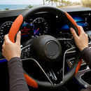 2Pcs Soft Breathable Anti-Slip Faux Leather Steering Wheel Protector Car Cover- Orange