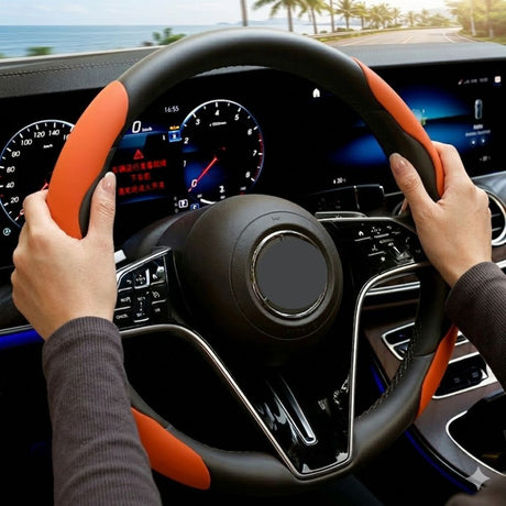 2Pcs Soft Breathable Anti-Slip Faux Leather Steering Wheel Protector Car Cover- Orange