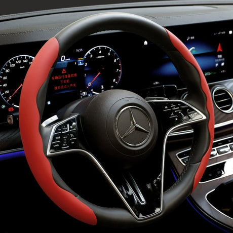 2Pcs Soft Breathable Anti-Slip Faux Leather Steering Wheel Protector Car Cover- Red