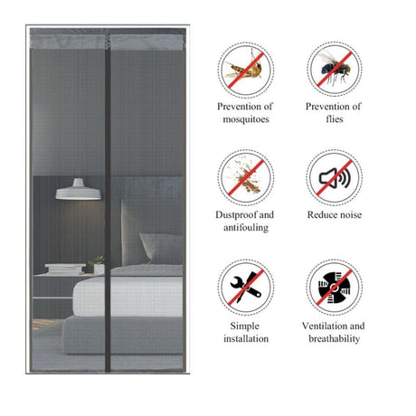 Extra Durable Magnetic Fly Screen Door Anti Mosquito Screen Mesh Curtain Grey-90x240cm