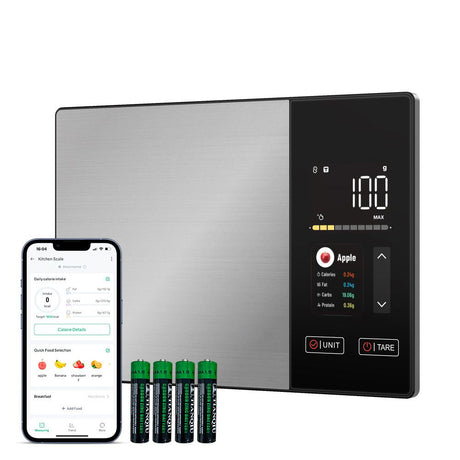 Smart Digital Food Kitchen Scale with Nutritional Calculator, On-Screen Nutrient Info, Free App for Calorie & Macro Tracking, AI Scan, Personal Goals, for Weight Loss and Keto, 11lb/5kg